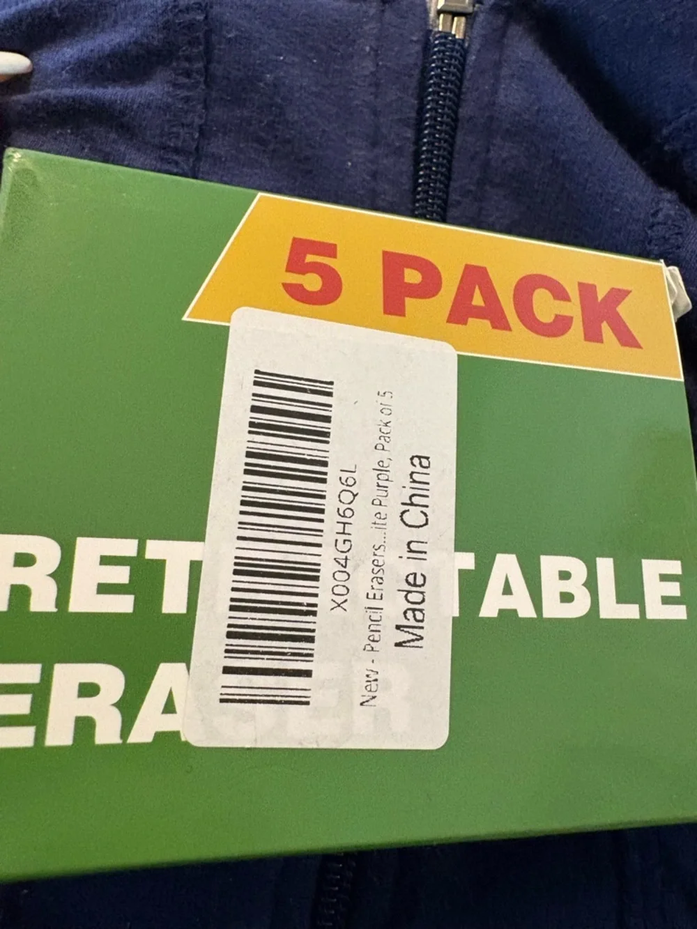 5 Pack Erasers, Purple Sliding Retractable